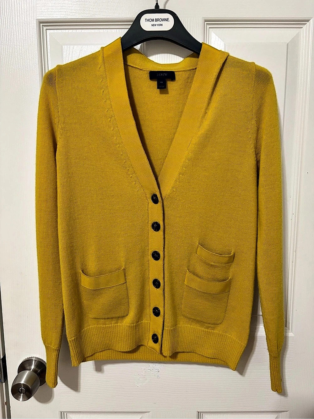 J.Crew Harlow Merino Wool V-neck Cardigan Sweater Yellow Mustard Button Size XS